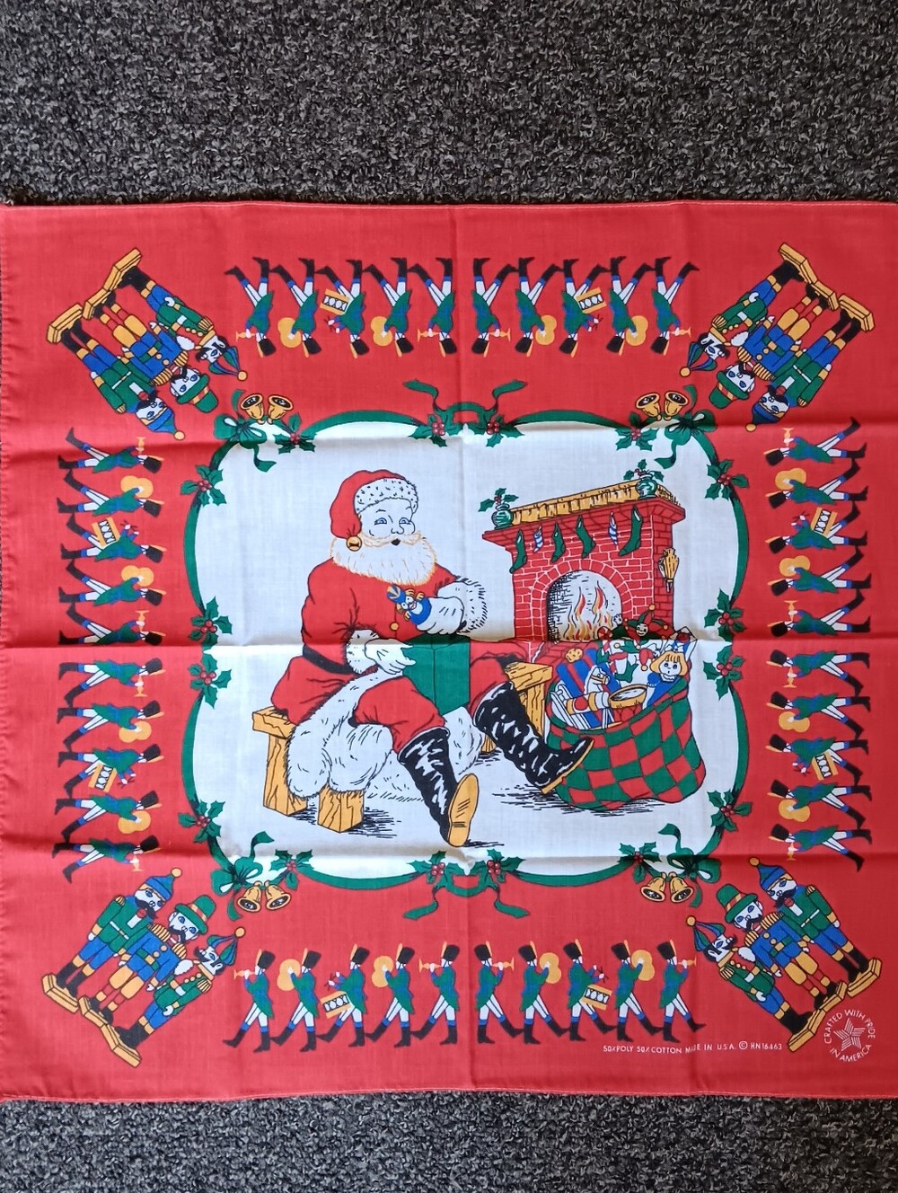 VTG Santa Christmas USA Cotton Poly Bandana Scarf RN16463 Holiday Nutcracker